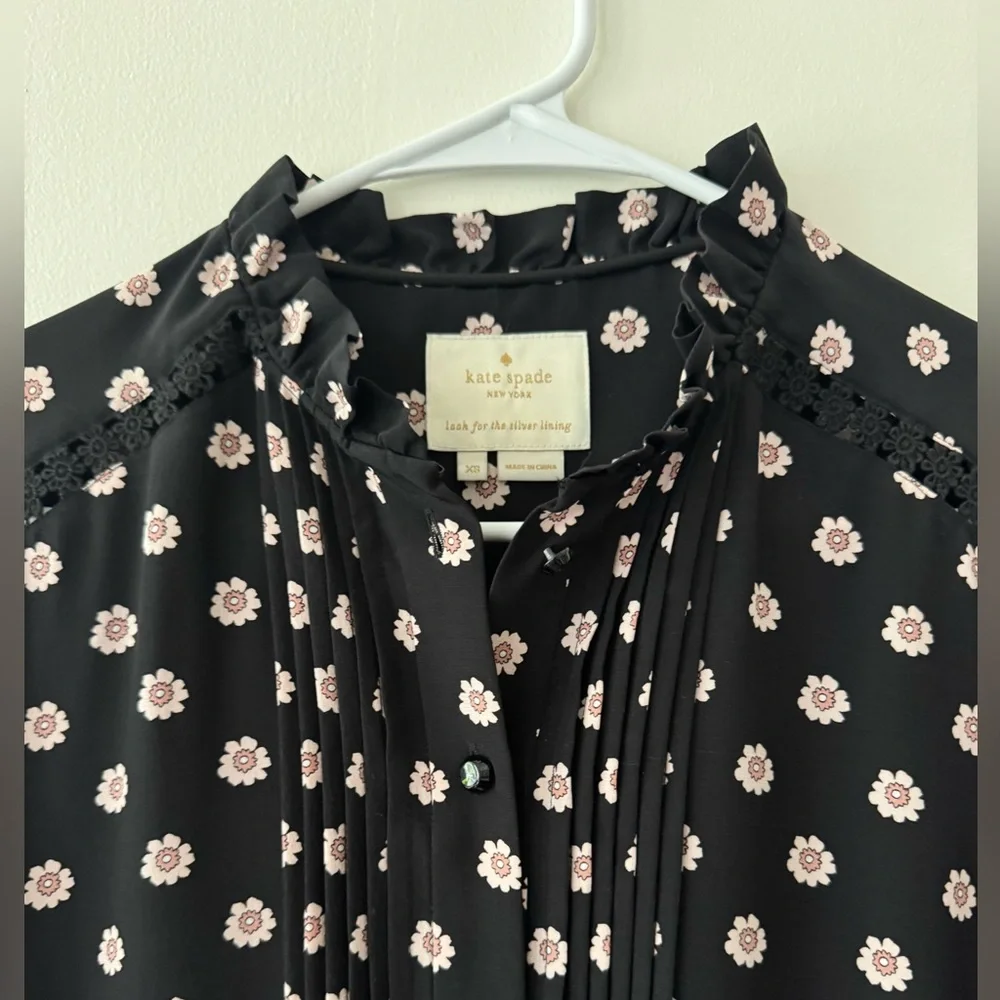 Kate Spade Silk Ditsy Floral Ruffle Neck Long Sleeve Dress XS NWOT